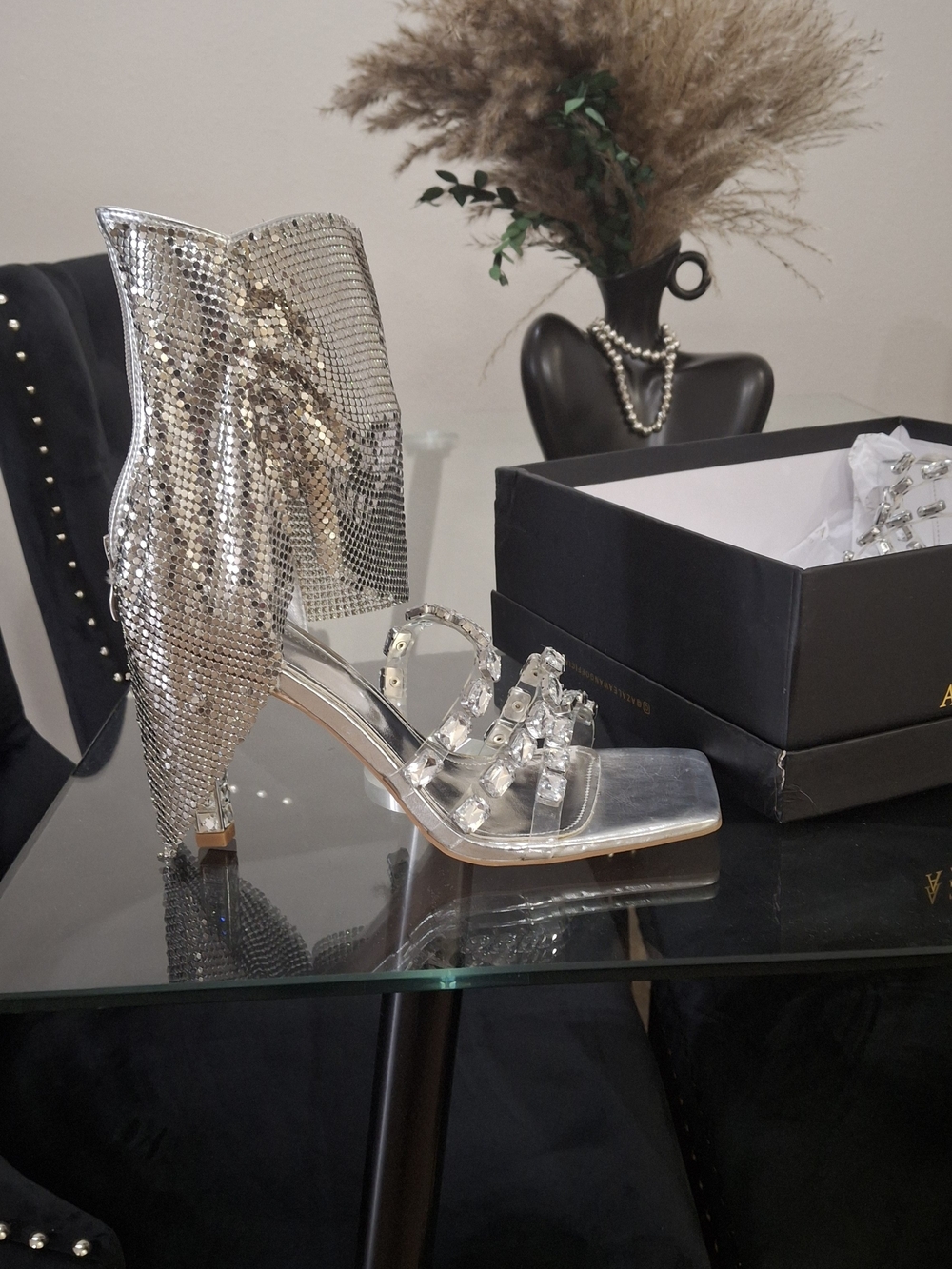 Silver Crystal Fringe High Heel Sandals - Women's